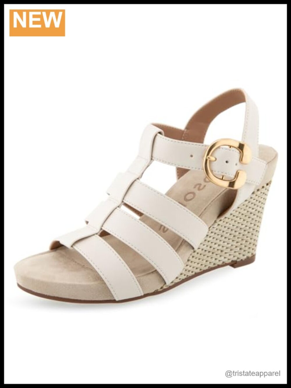 Wedge Sandal Faux Leather Caged Slingback Cushioned Buckle